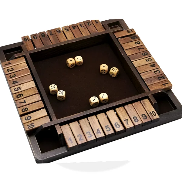 12-inch four-player wooden Shut The Box game on a tabletop