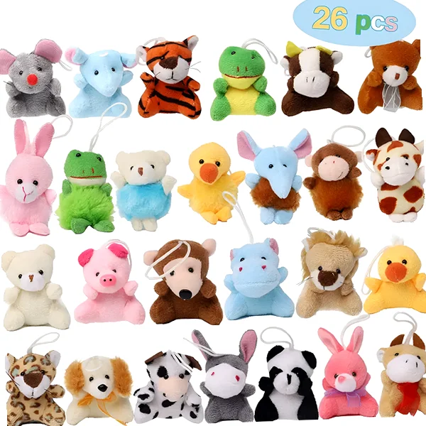 Assorted mini animal plush keychains in a colorful assortment