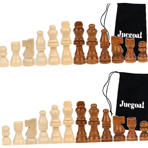Two sets of wooden chess pieces with storage bag, 2.4-inch king figures